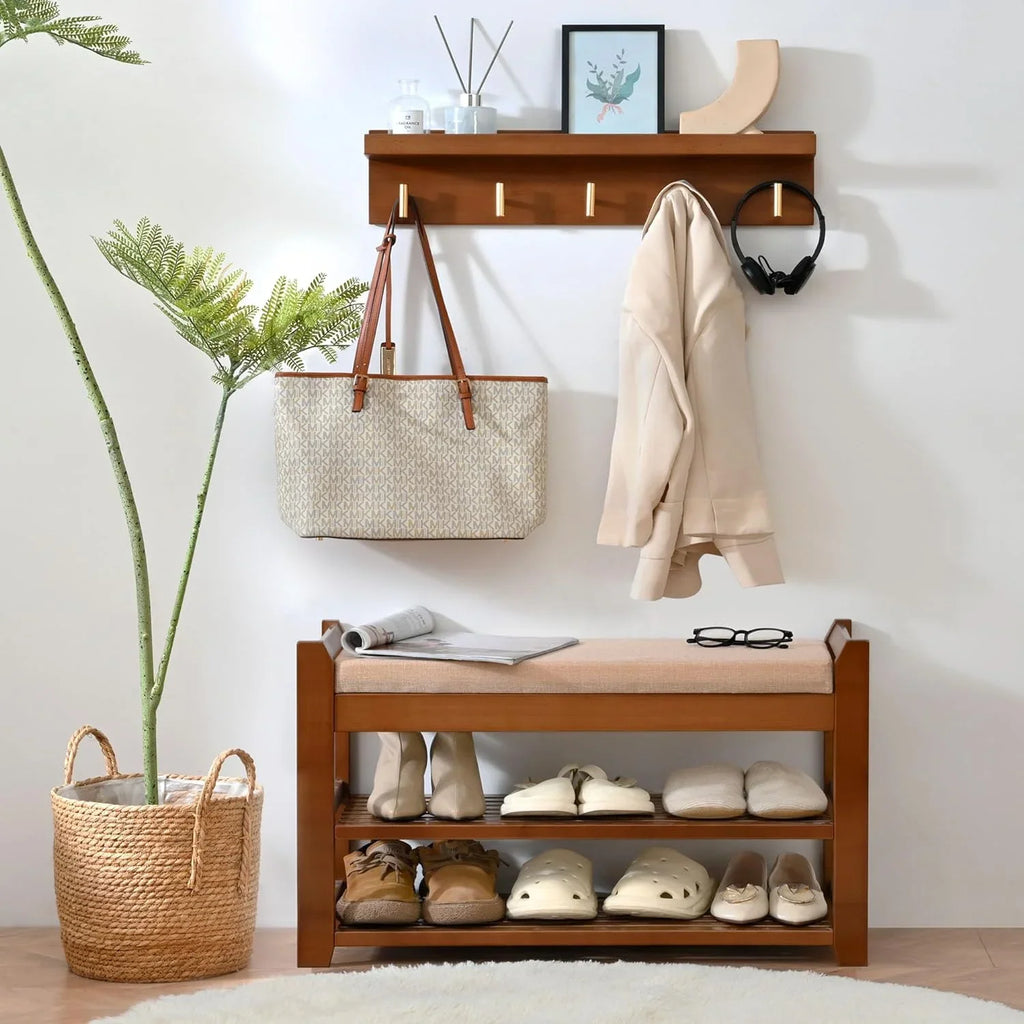 Shoe Rack for Front Door Entrance, 28" Entryway Bench with Coat Rack, Hall Tree Shoe Bench with Storage for Entry, Hallway, Bedroom, Living Room
