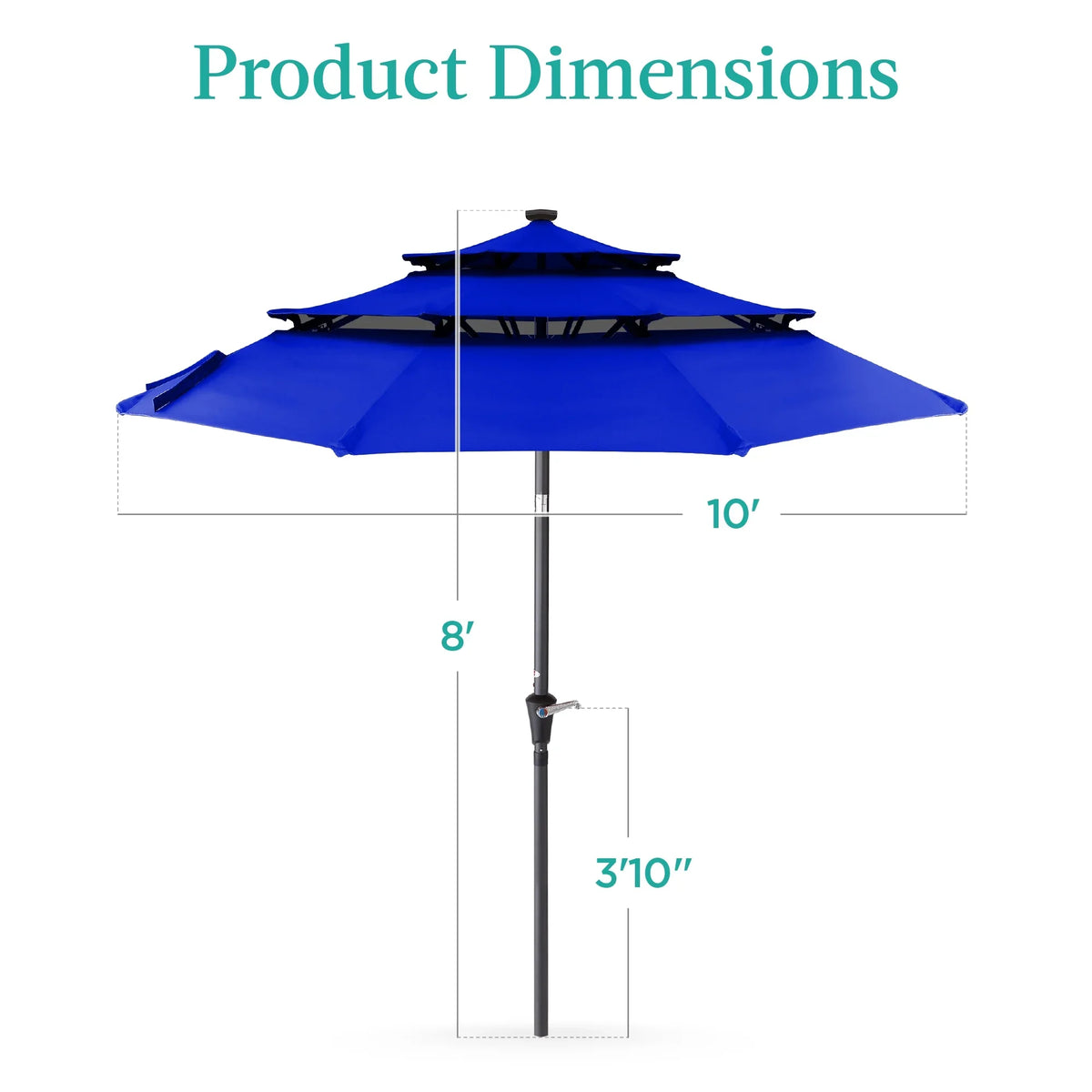 Best Choice Products 10ft 3-Tier Solar Patio Umbrella w/ 24 LED Lights, Tilt Adjustment, Easy Crank - Tan
