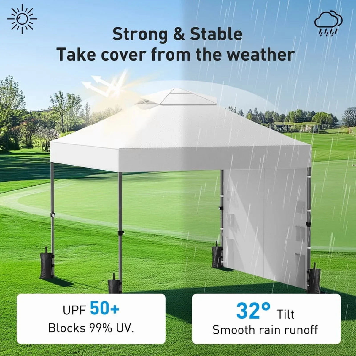 CHITOOMA 10 x 10ft Pop up Canopy Tent, Instant Outdoor Shelter Easy Portable Straight Leg Canopy Tent with Pockets Sidewall, White