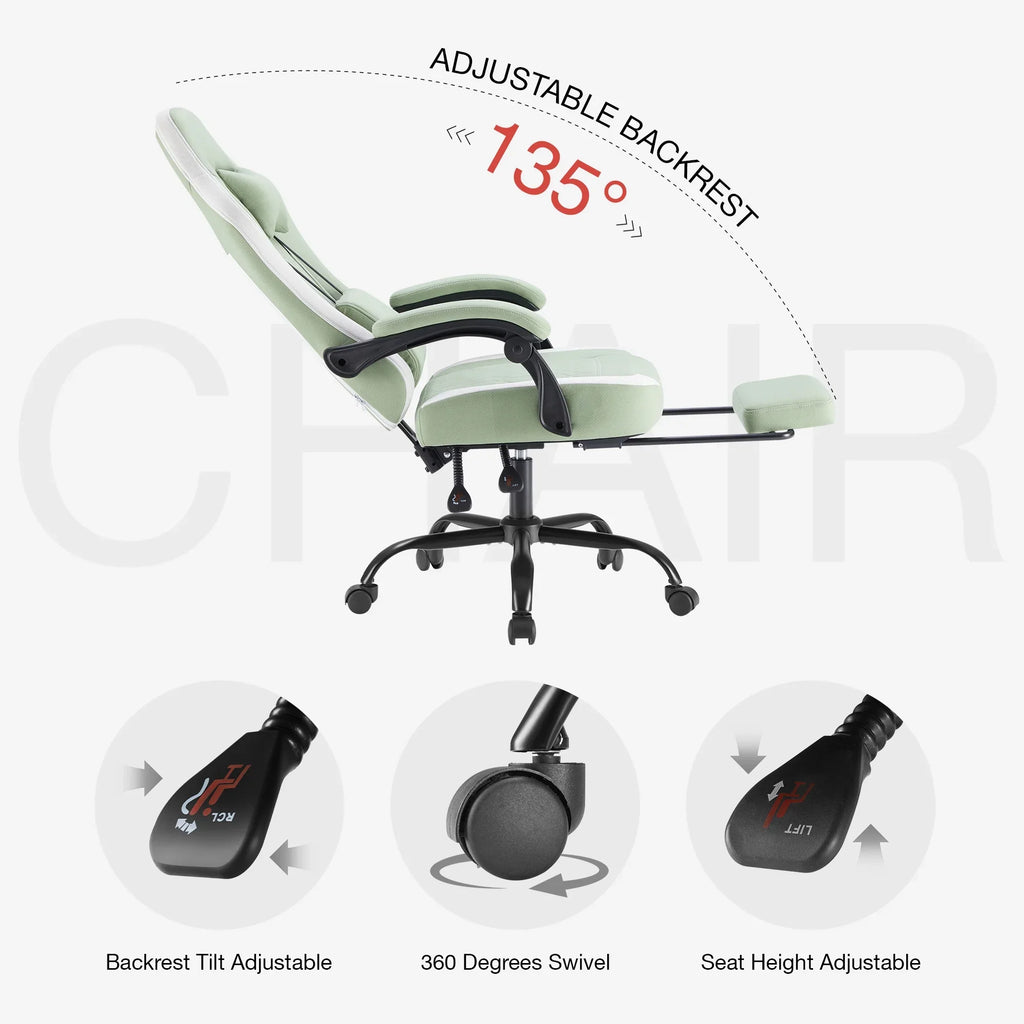 MCQ Ergonomic Swivel Gaming Chair with Headrest Lumbar Support for Home Office, Black and Grey