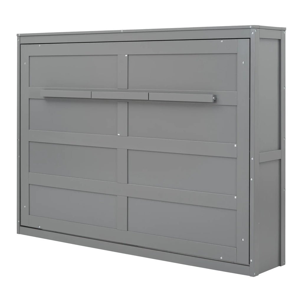 Harper & Bright Designs Full Size Murphy Bed Space-Saving Foldable Wooden Wall Bed with a Shelf for Guest Room Home Office, Gray