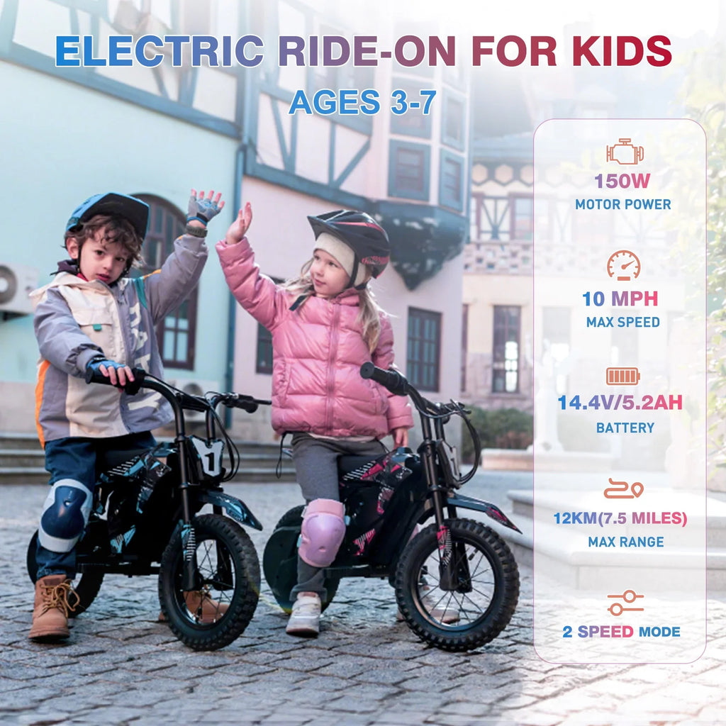 HOVERMAX Electric Dirt Bike, 150W Electric Motorcycle 10MPH Max Speed, Ride On Toys motocross for Kids