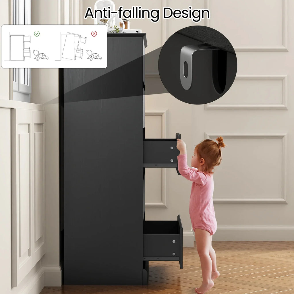 2 PCS Dresser for Bedroom, 5 Drawer Dresser Black Chest of Drawers for Living Room Dressing Room Entryway -2PCS