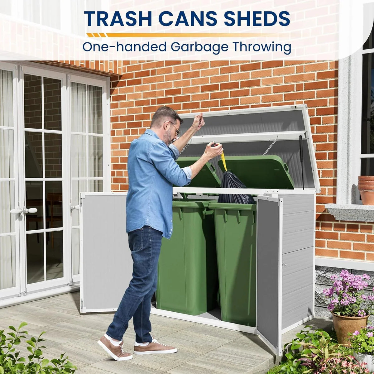 ELPOSUN Outdoor Storage Shed 6x4.5 ft, Resin Outside Sheds & Outdoor Storage Plastic for Trash Can, Bike, Lawnmower, Generator, Tool Shed with Lockable Door for Backyard, Lawn, Patio, Grey & White