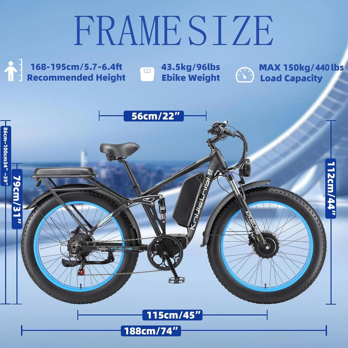 KAIJIELAISI Electric Bike for Adults,AWD Ebikes Dual Motor Peak 6000W, 26'' Fat Tire bikes with 52V 26AH Battery Hydraulic Brake. Electric Bicycle, 7 Speed Mountain EBike UL 2849.