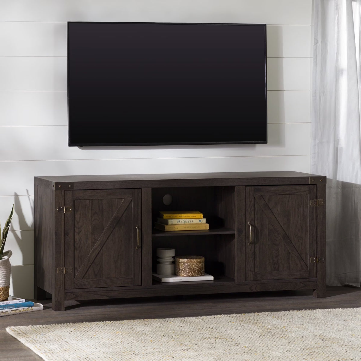 Walker Edison Modern Farmhouse Barn Door TV Stand for TVs up to 65", Grey Wash