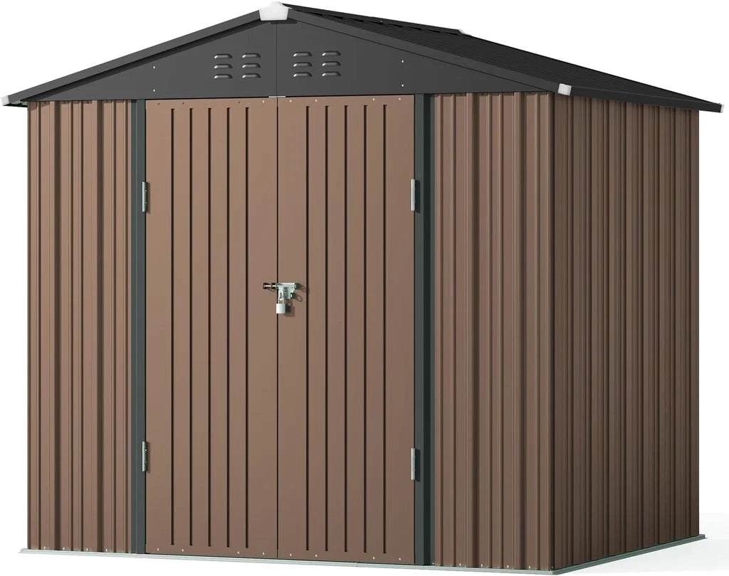 8x6 ft Outdoor Storage Shed on Sale, Sheds & Outdoor Storage with Lockable Doors, Metal Garden Shed by Durable Galvanized Steel for Patio, Lawn - Dark Gray