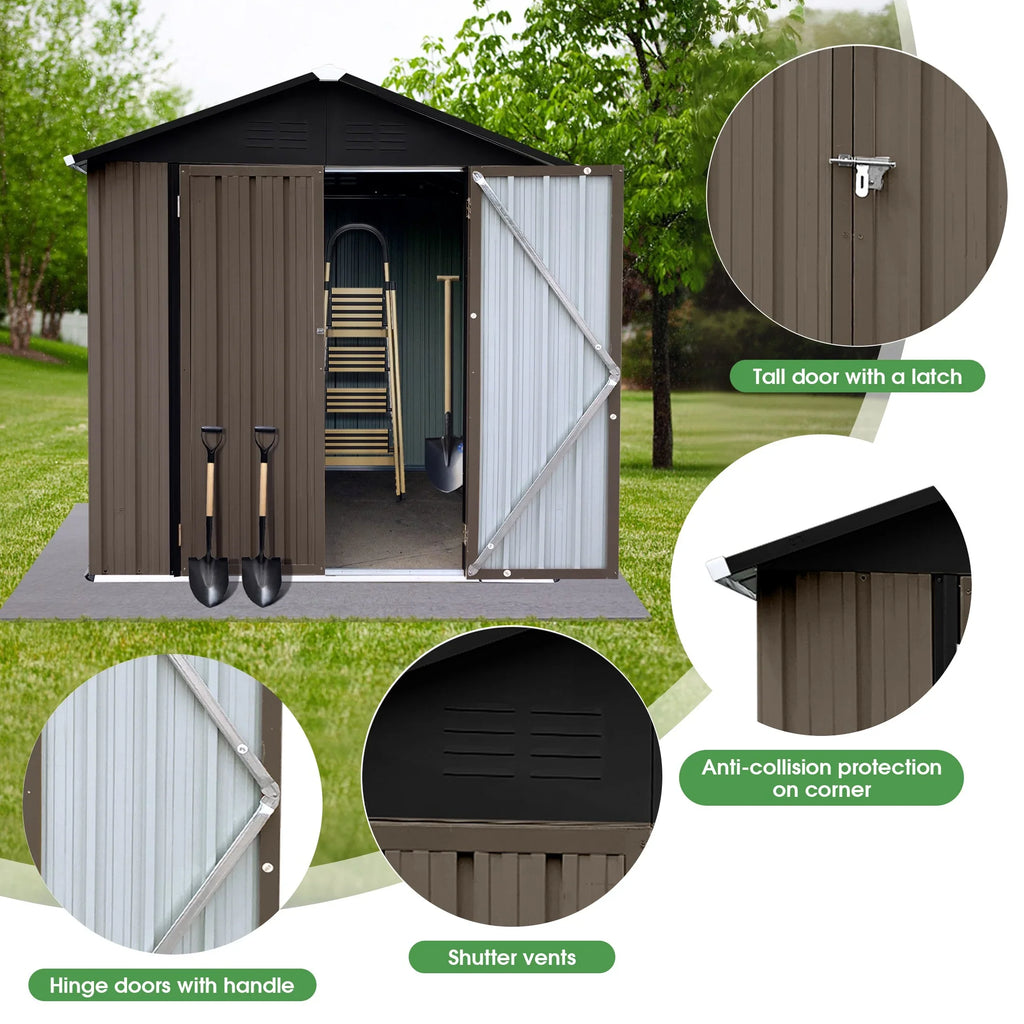 Aukfa Outdoor Storage Shed, 5 X 4 FT Metal Garden Shed, Waterproof Tool Shed for Backyard Patio, Brown