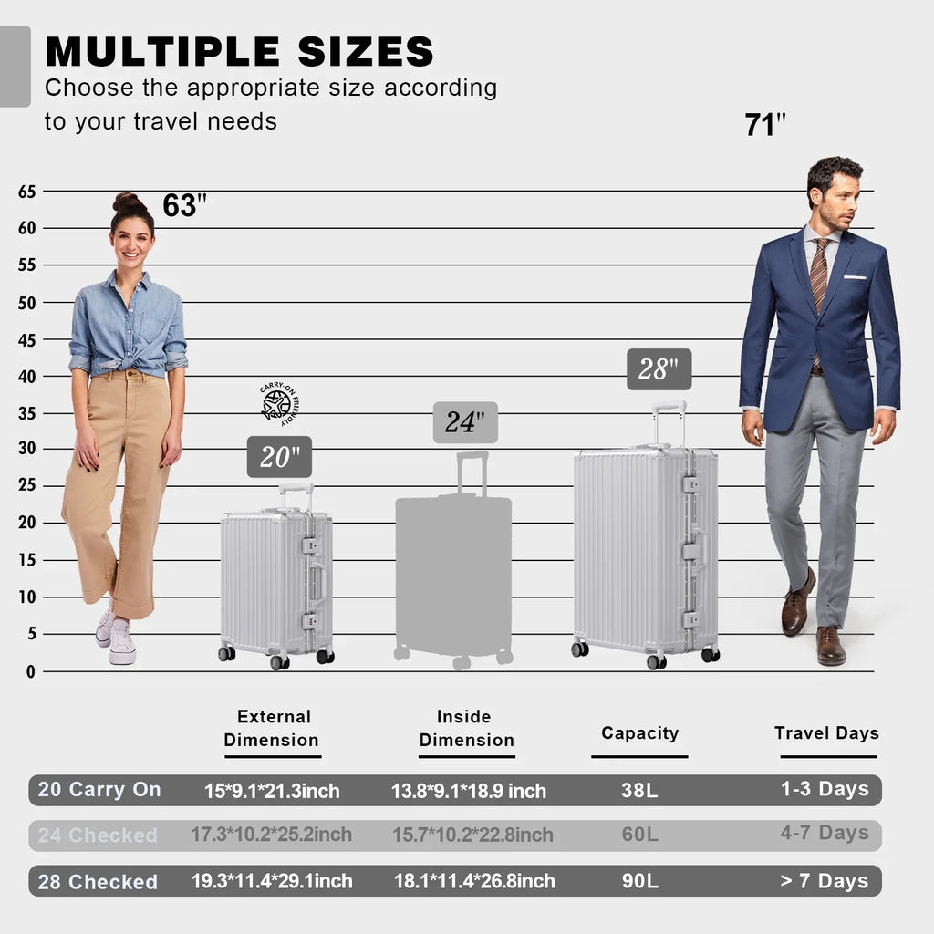 Luggage Aluminium Frame PC ABS Hardshell Suitcase with Spinner Wheels TSA Lock Zipperless Luggage 28 inch Silver
