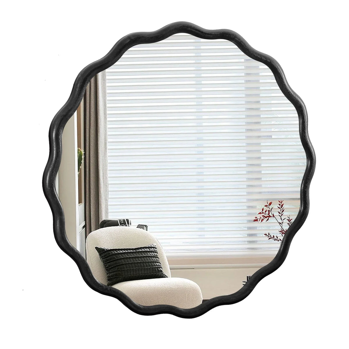 Solid Wood Wavy Frame Modern Mirror - 40x28 Inches Durable Farmhouse Wall Decor for Bathroom, Living Room & Entryway with Easy Install
