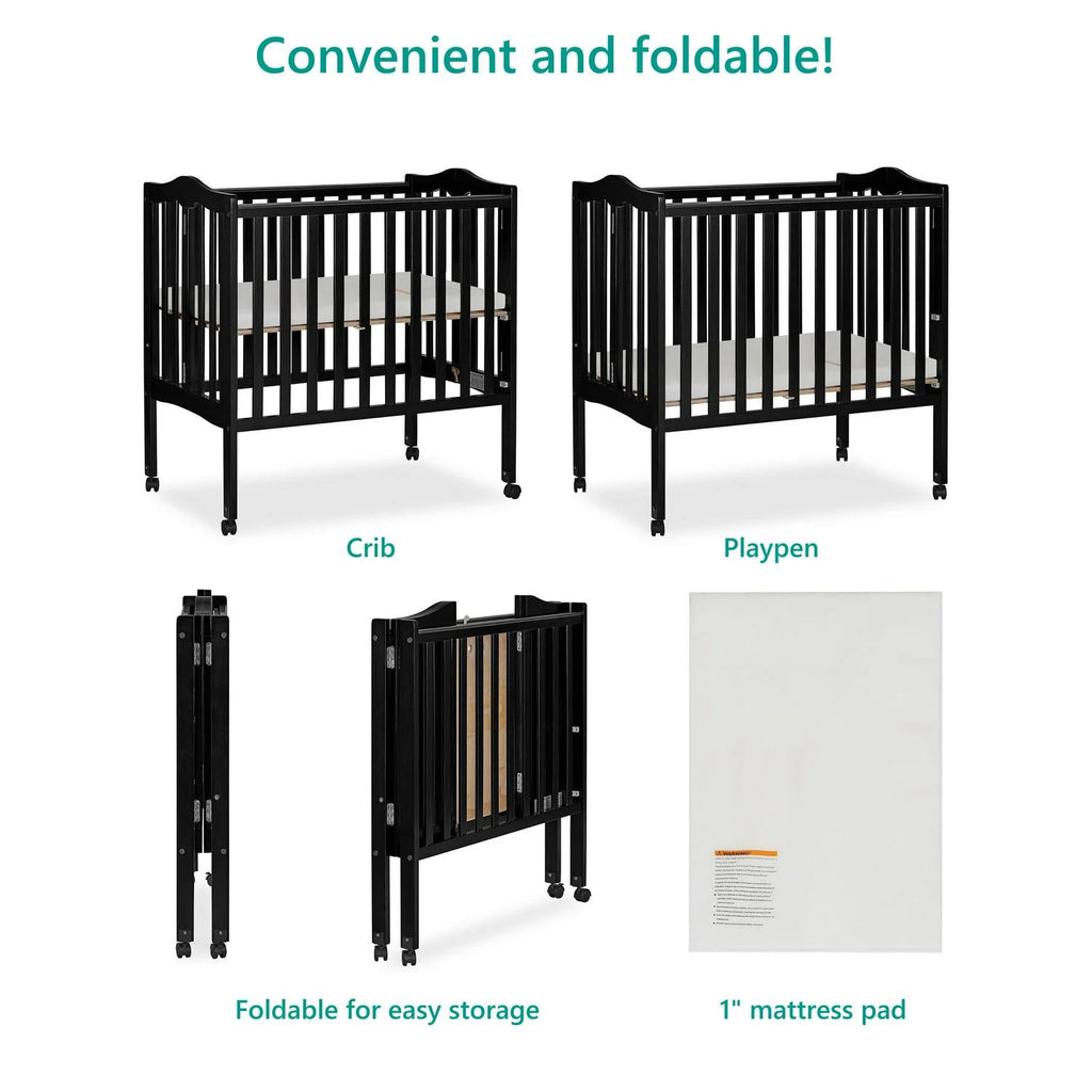 Dream On Me 2-in-1 Lightweight Folding Portable Crib. Black