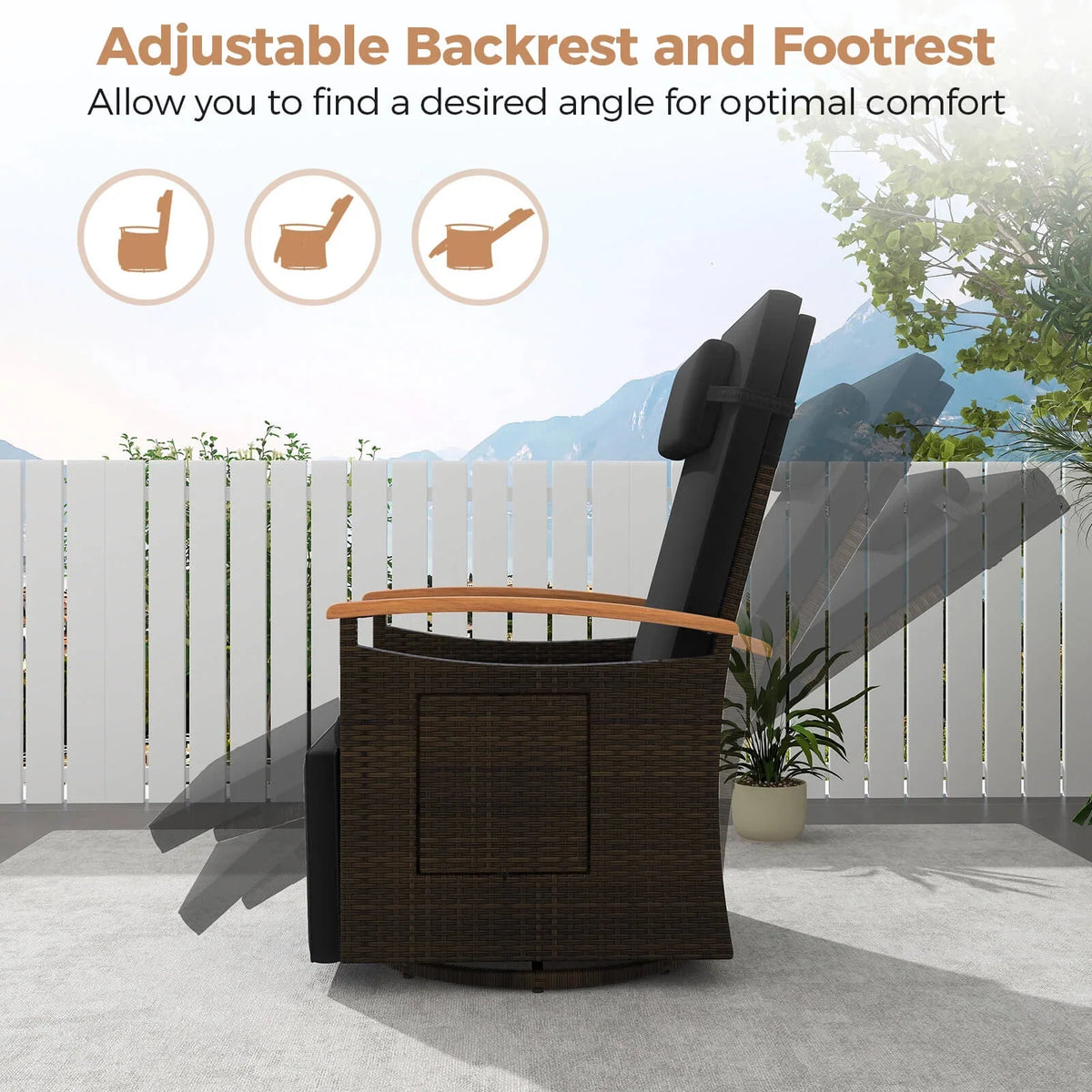 Costway Outdoor 360" Swivel Rattan Recliner Chair Patio Wicker Chaise Lounge Chair Beige