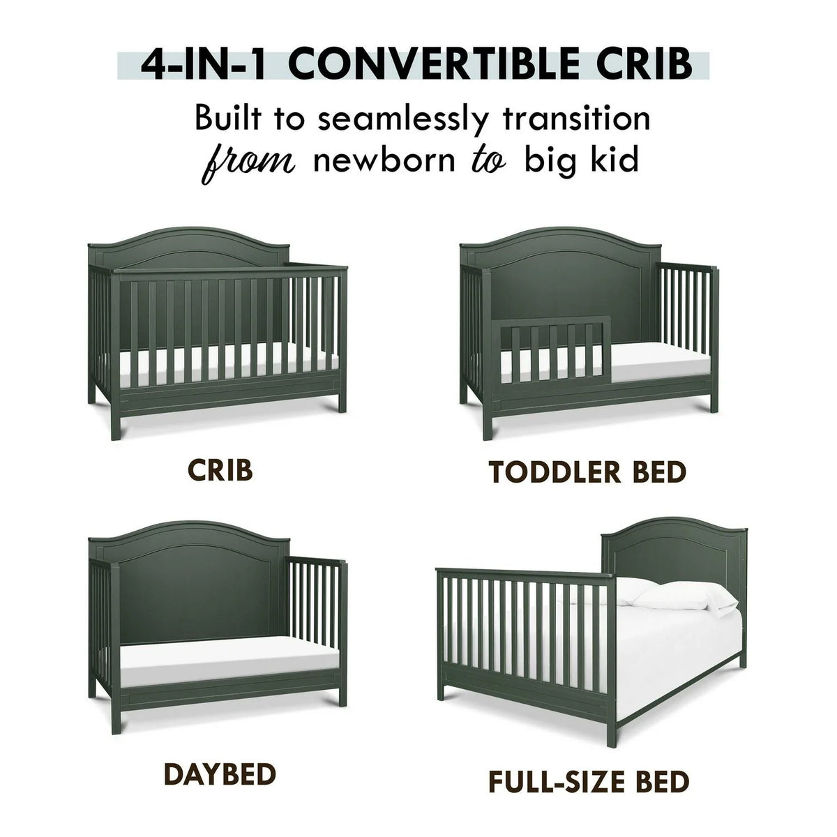 DaVinci Charlie 4-in-1 Convertible Crib. Greenguard Gold Certified. Forest Green