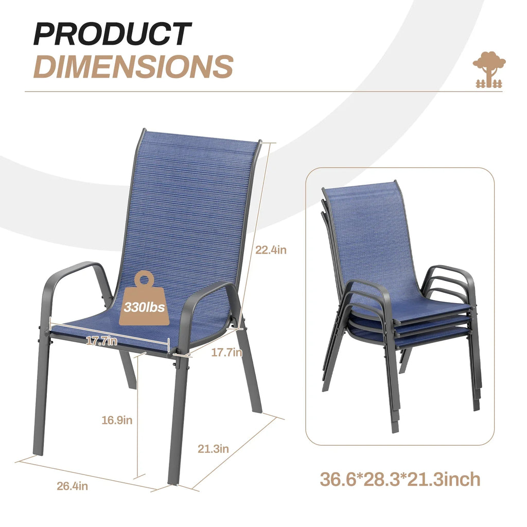 LAZY BUDDY Patio Chairs Set of 4, Stackable Outdoor Dining Chairs, Heavy Duty Breathable Chairs for Backyard, Garden, Lawn 330lbs