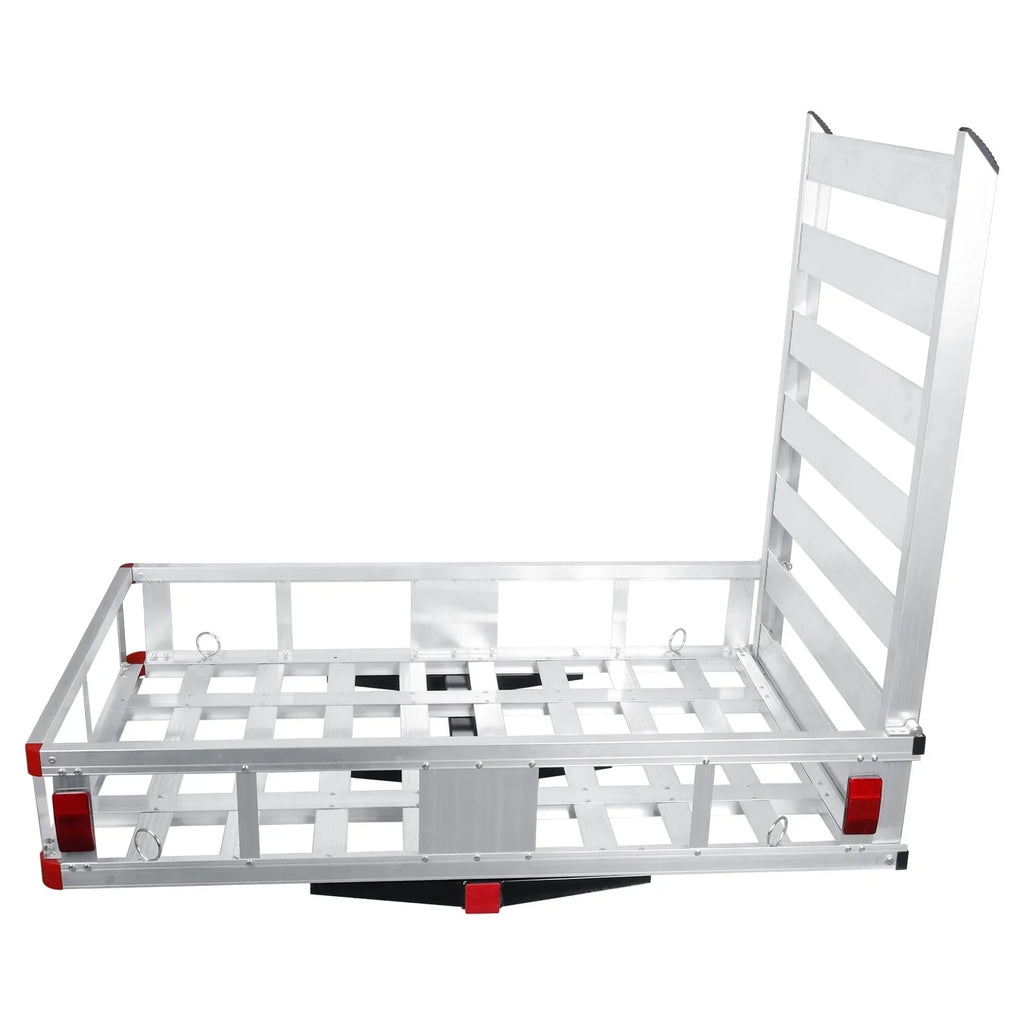 Aluminum Hitch Lift Ramp, 50" Extra Wide Platform, Braced Side Rails, Hitch Mount Loading Ramp, Cargo Carrier with Ramp, Snowmobile Hauler, Farm Equipment