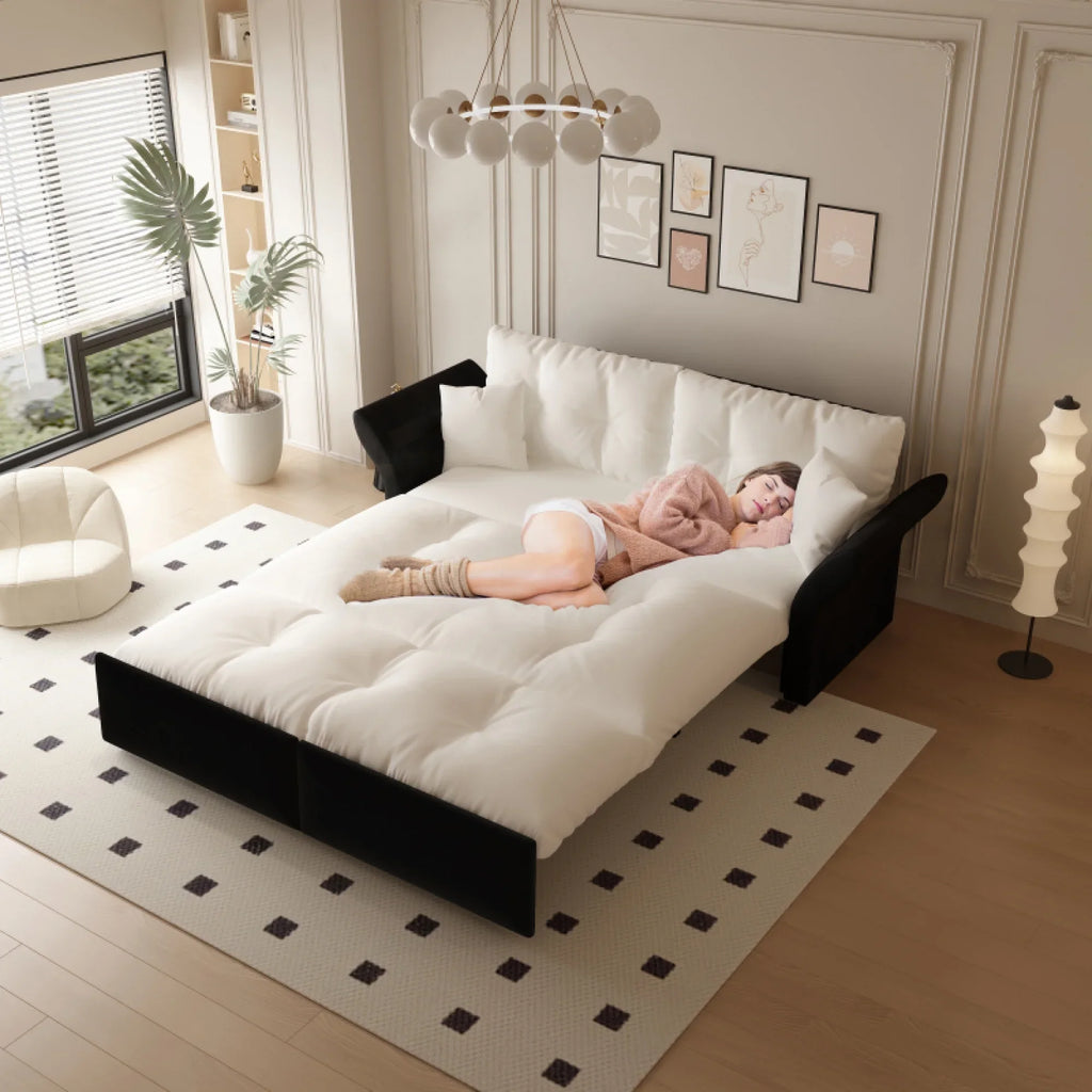 66" Queen Pull Out Sofa Bed, 3-in-1 Convertible Sleeper Sofa with Side Storage,Multi-Functional Velvet Loveseat Bed for Living Room,Bedroom