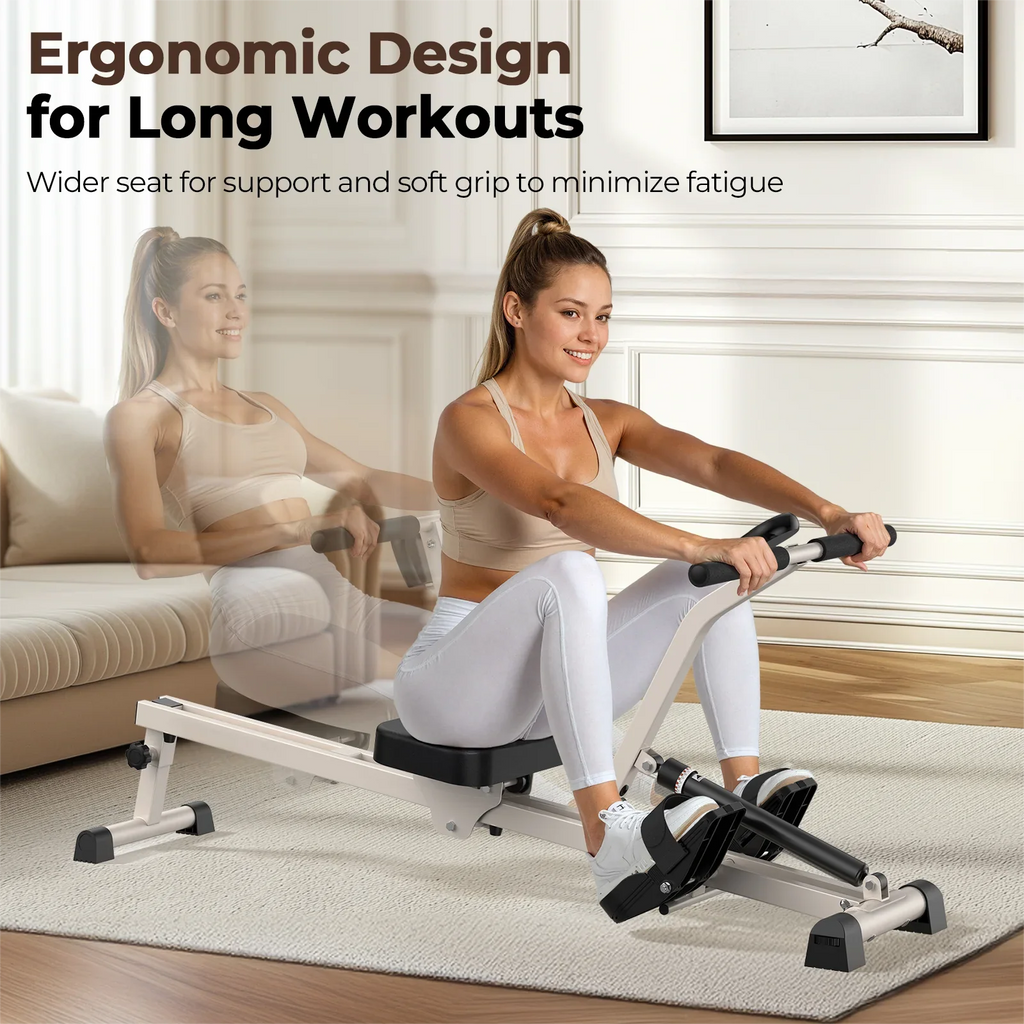 UPGO Rowing Machine Rower Exercise for Home Cardio Workouts, 12 Adjustable Resistance, Includes Digital Monitor and Comfortable Seat Cushion