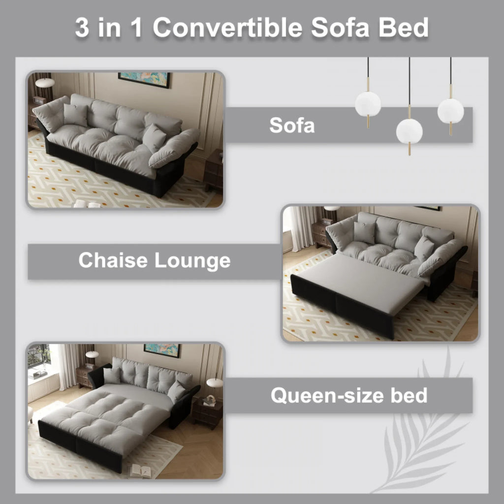 66" Queen Pull Out Sofa Bed, 3-in-1 Convertible Sleeper Sofa with Side Storage,Multi-Functional Velvet Loveseat Bed for Living Room,Bedroom