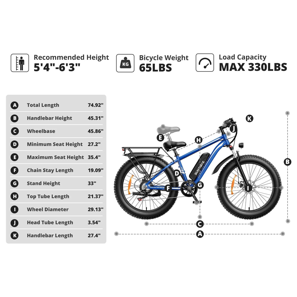 SUNTIBYE EB26 26" Fat Tire E Bike for Adults Set of 2, 1500W Electric Mountain Bikes, 28MPH Off-road Ebike, 48V 15Ah UL2849, Black