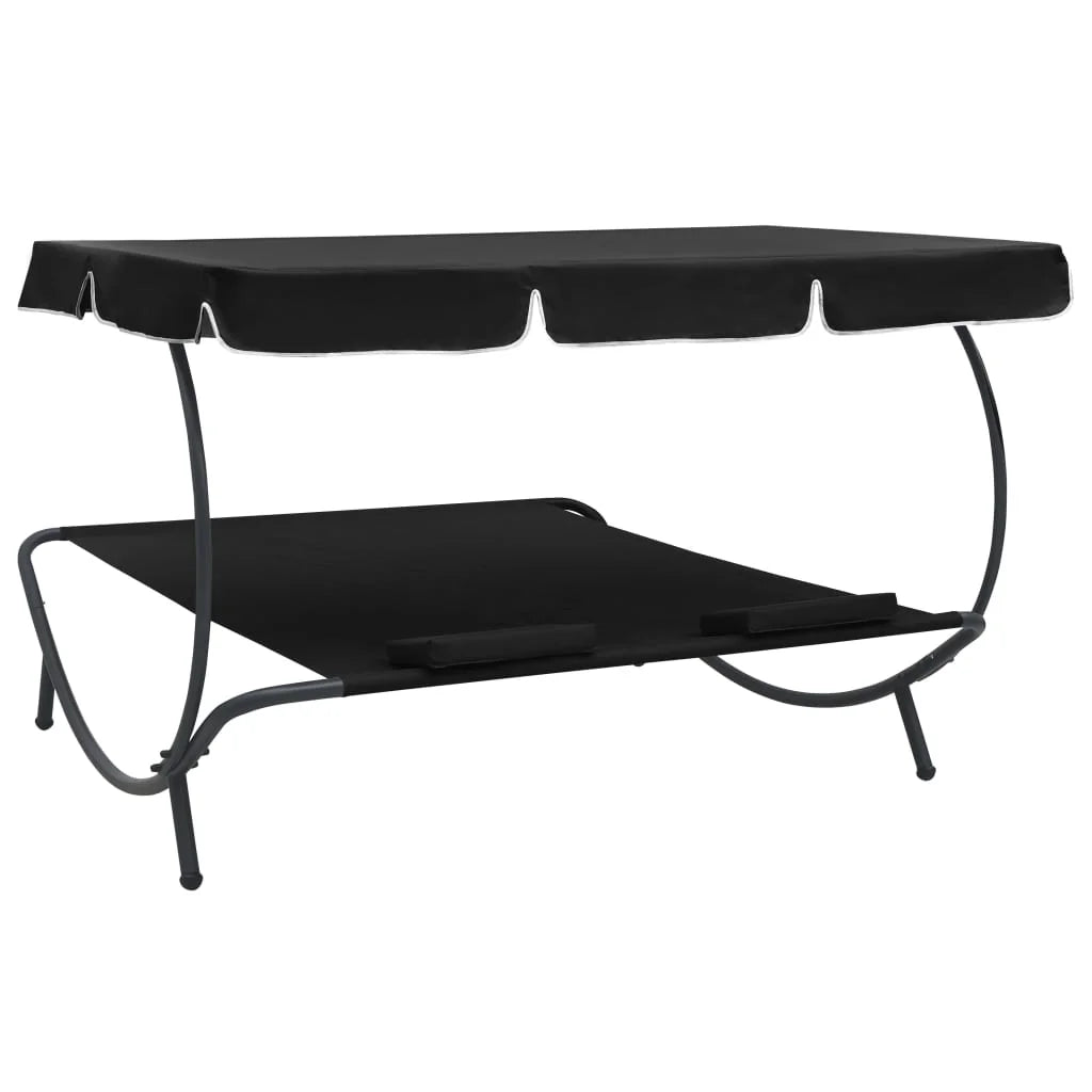 vidaXL Outdoor Double Chaise Lounge Patio Lounge Bed with Canopy and Pillows
