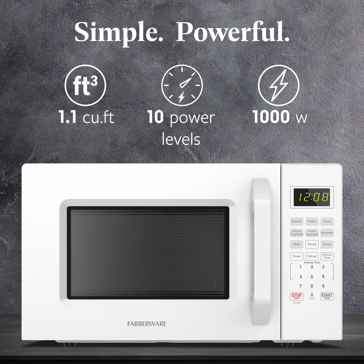 Farberware 1.1 Cu. Ft. 1000-Watt Compact Microwave Oven, Black