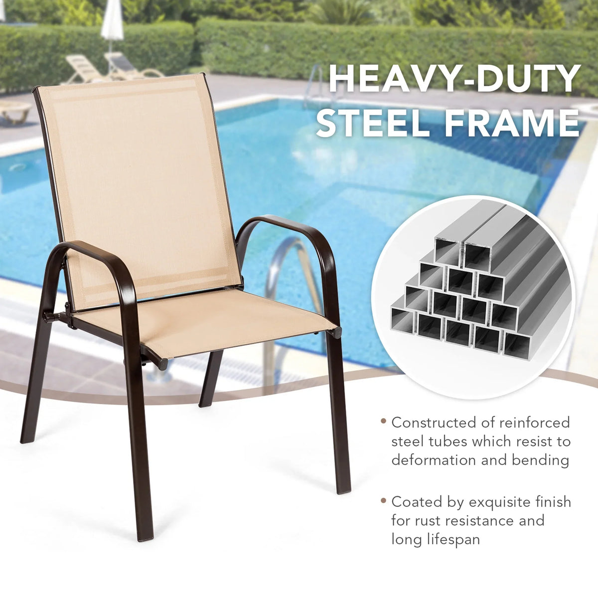 Gymax Set of 4 Patio Chairs Dining Chairs w/ Steel Frame Yard Outdoor Grey