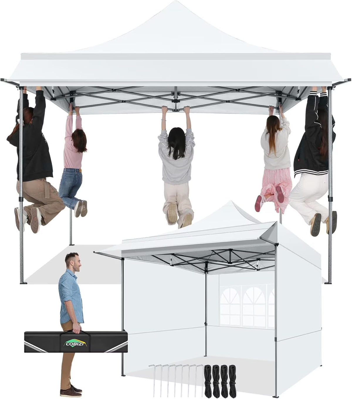 SANOPY 10x20 FT Pop Up Canopy Tent with Awning,Heavy Duty Canopy UPF 50+ All Season Wind Waterproof Commercial Outdoor Street Vendors Party Tents for Parties Canopy with Roller Bag