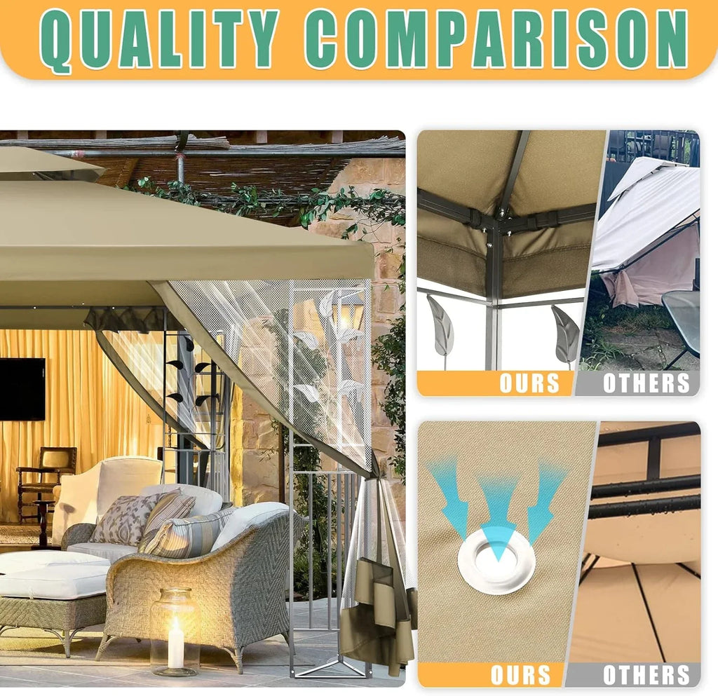 COBIZI 10' x 13' Pop Up Gazebo, Screened Patio Gazebo, Outdoor Steel Double Roof Canopy Tent, Metal Frame Canopy with Mosquito Netting, Sunshade for Garden, Lawns, Gray