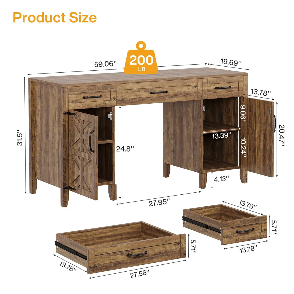 Tribesigns 59" Computer Desk with Drawers, Farmhouse Wooden Office Executive Desk with Files Storage Cabinets