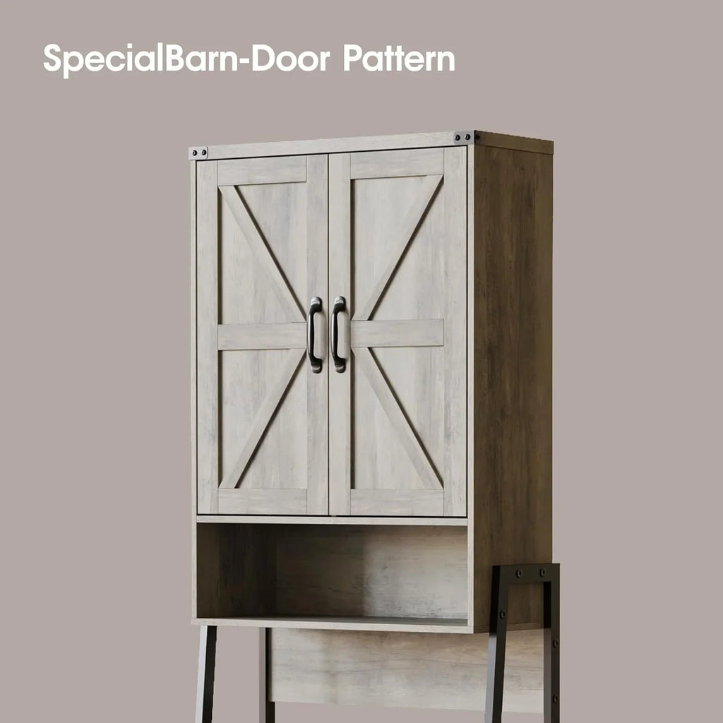 Vabches Over The Toilet Storage Cabinet, 68" H Farmhouse Freestanding Bathroom Storage Organizer with Double Doors & Storage Shelves