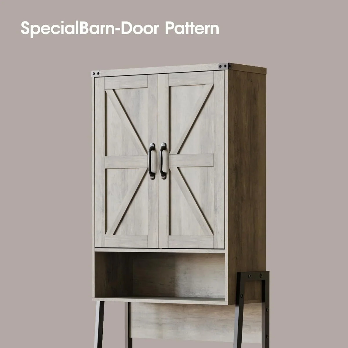 Vabches Over The Toilet Storage Cabinet, 68" H Farmhouse Freestanding Bathroom Storage Organizer with Double Doors & Storage Shelves