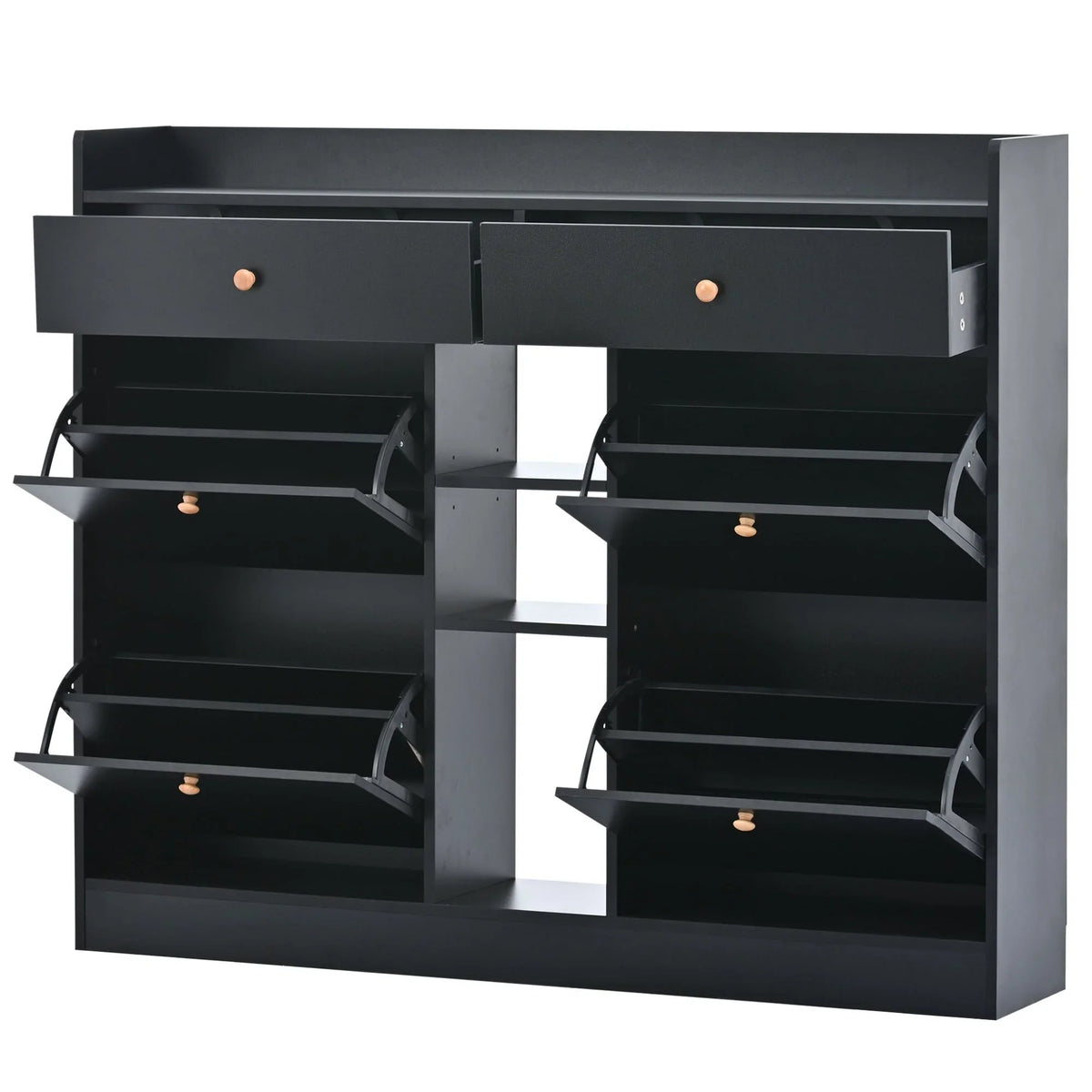 Aukfa Shoe Cabinet with 4 Flip Drawers and 2 Storage Drawers- Black