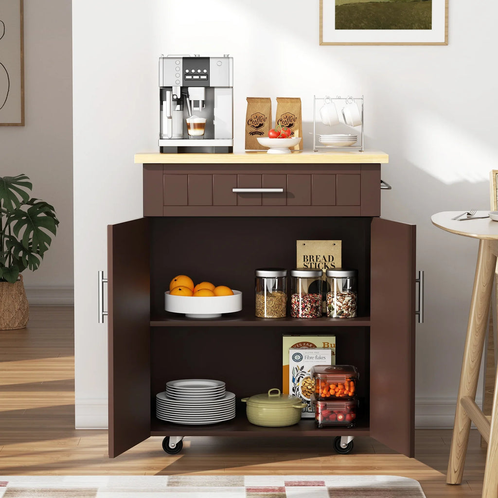 Walsunny Kitchen Island Table Stand with Storage on Wheels,Rolling Kitchen Cart Storage Cabinet with Drawer,White