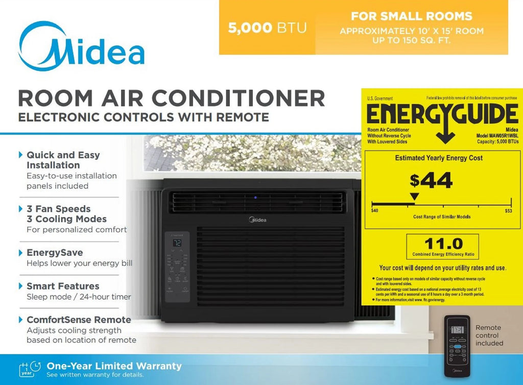 Midea 5,000 BTU Window Air Conditioner, 150 Sq. Ft., White, New