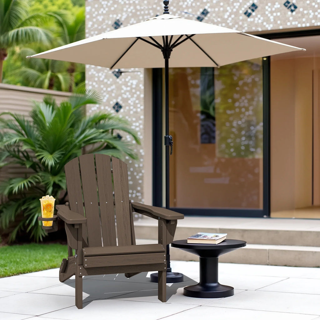 SERWALL Outdoor Adjustable Folding HDPE Adirondack Chairs Set of 2 with Cup Holder, Gray