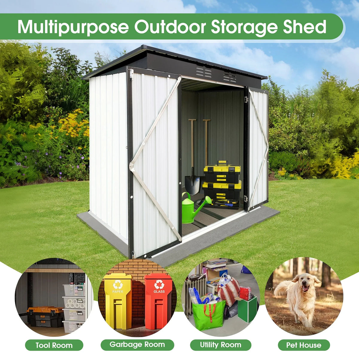 Aukfa Outdoor Storage Shed, 5 X 4 FT Metal Garden Shed, Waterproof Tool Shed for Backyard Patio, Brown