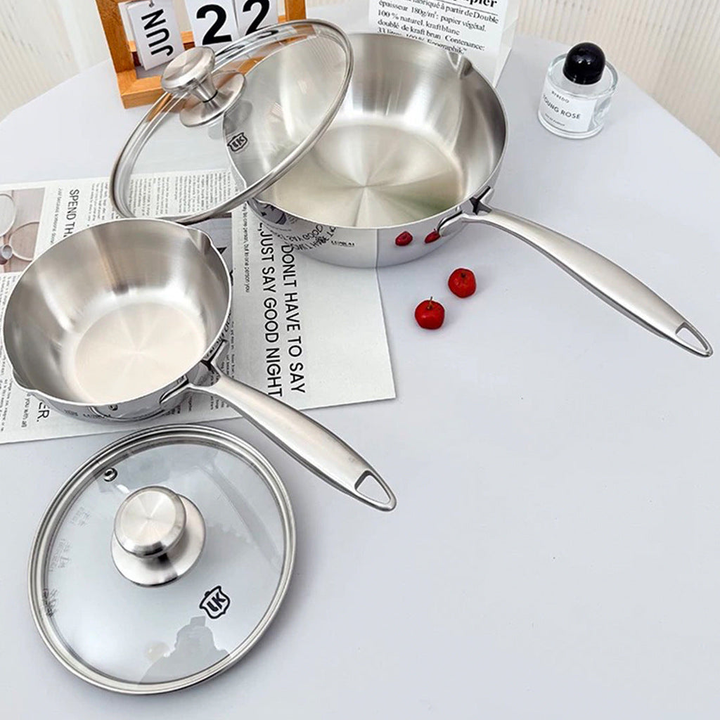 Stainless Steel 1810 Tri-ply Snow Flat Soup Pot & Frying Pan