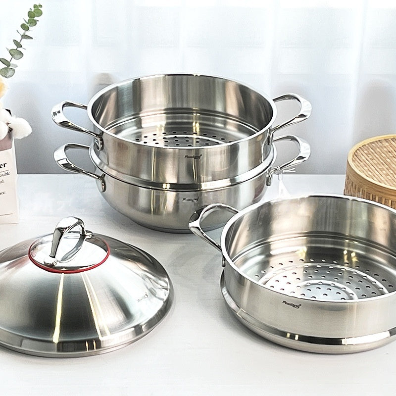 Premium 304 Stainless Steel Steamer Pot, 3-Layer, Non-Coated