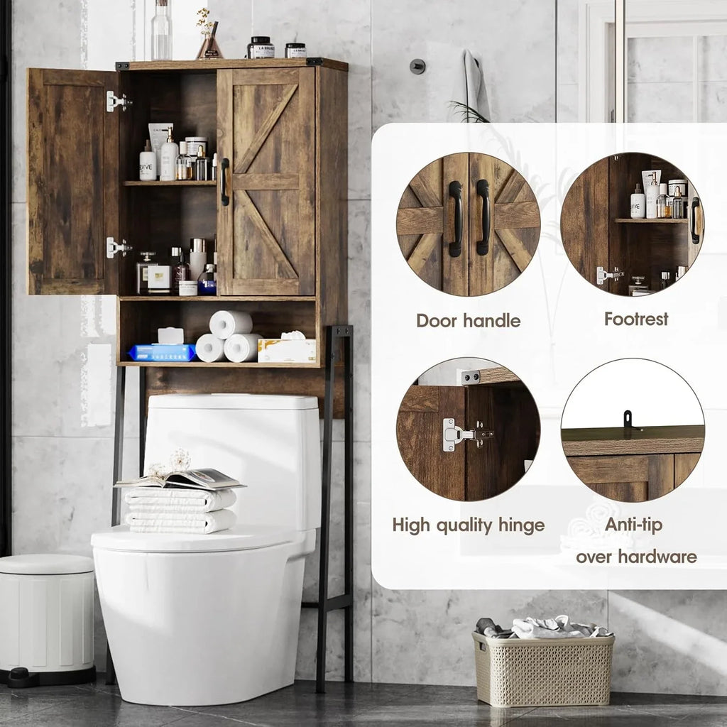Vabches Over The Toilet Storage Cabinet, 68" H Farmhouse Freestanding Bathroom Storage Organizer with Double Doors & Storage Shelves