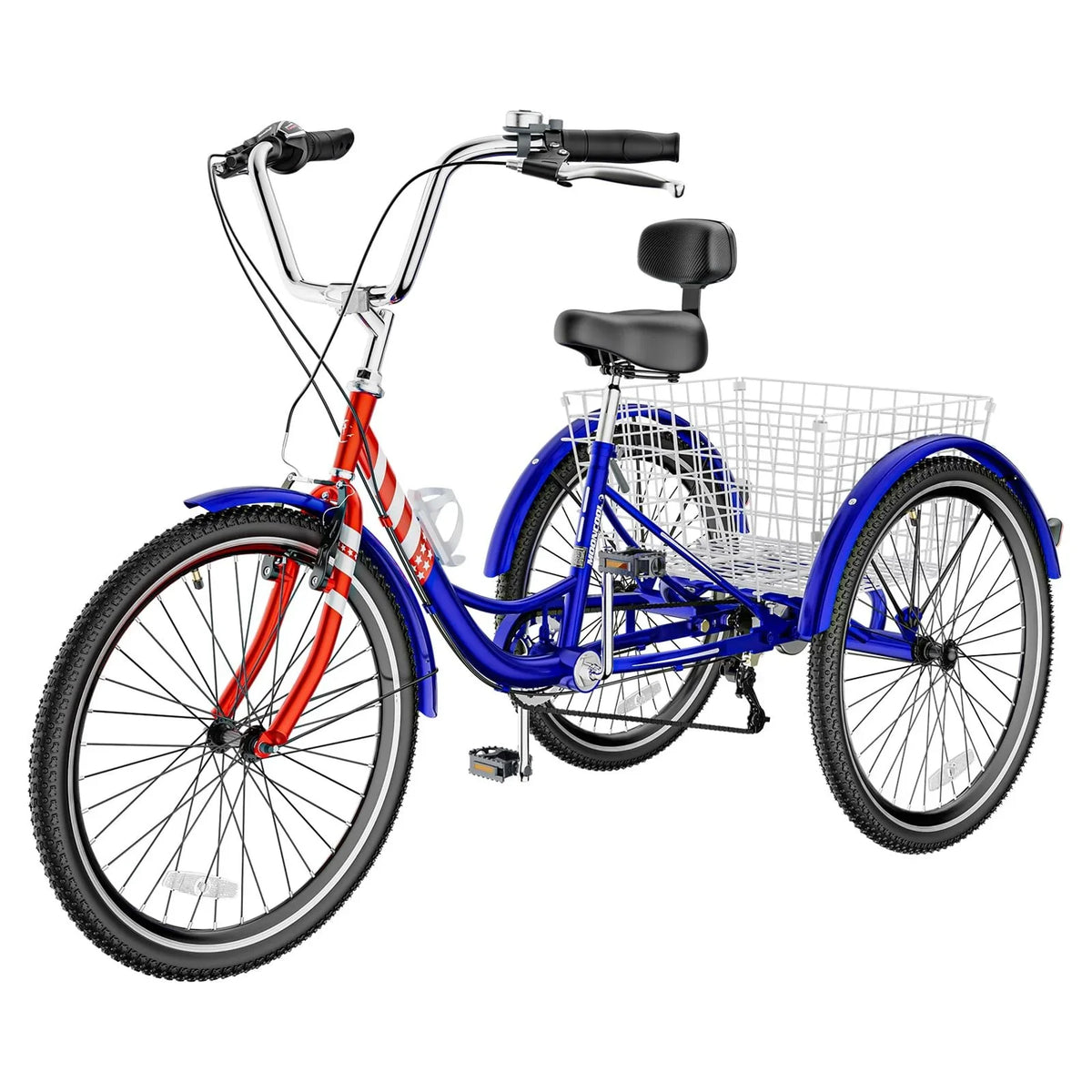 MOONCOOL Adult Tricycles with Rear Basket & Inflator, 24 26 inch 7 Speed 3 Wheel Bikes, Three-Wheeled Bicycles Adult Trike with Backrest for Seniors, Women, Men