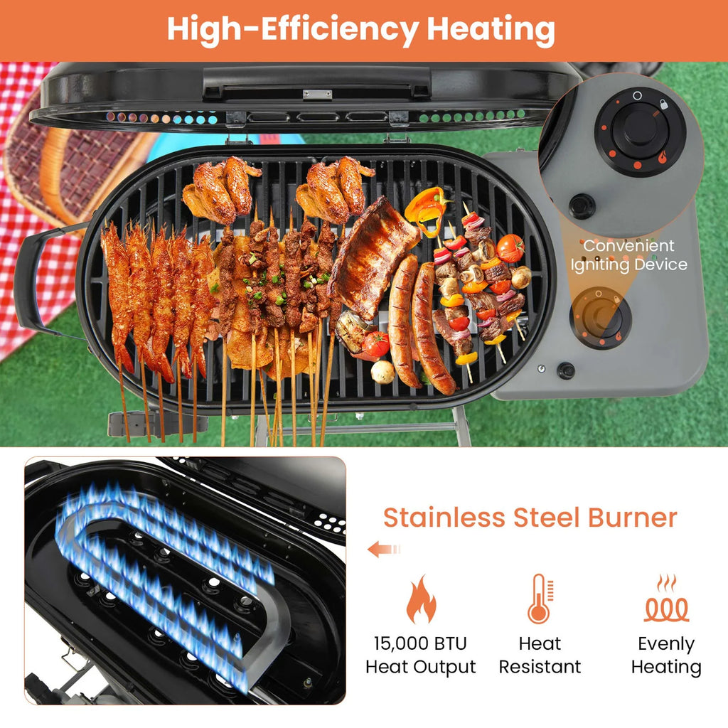 Costway Portable Propane Grill Folding Gas Grill Griddle with Wheels & Side Shelf
