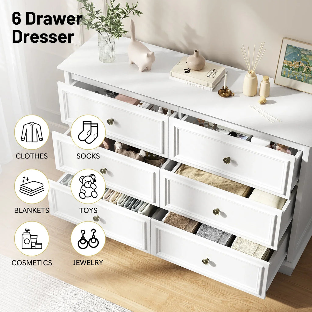 IDEALSOUL Black Dresser,6 Drawer Dresser for bedroom,Retro Wood Storage Cabinet for Living Room