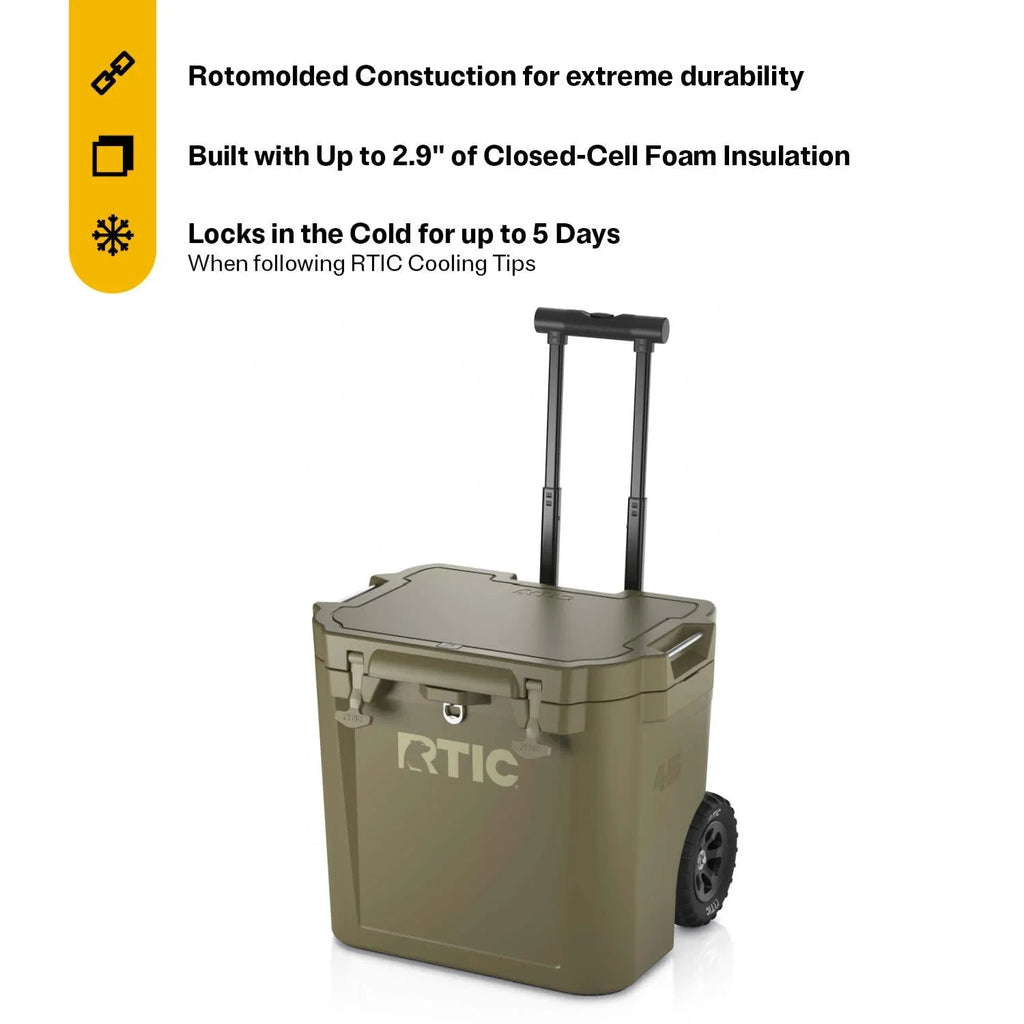 RTIC 45 QT Ultra-Tough Wheeled Hard-Sided Ice Chest Cooler, Fits 60 Cans, White