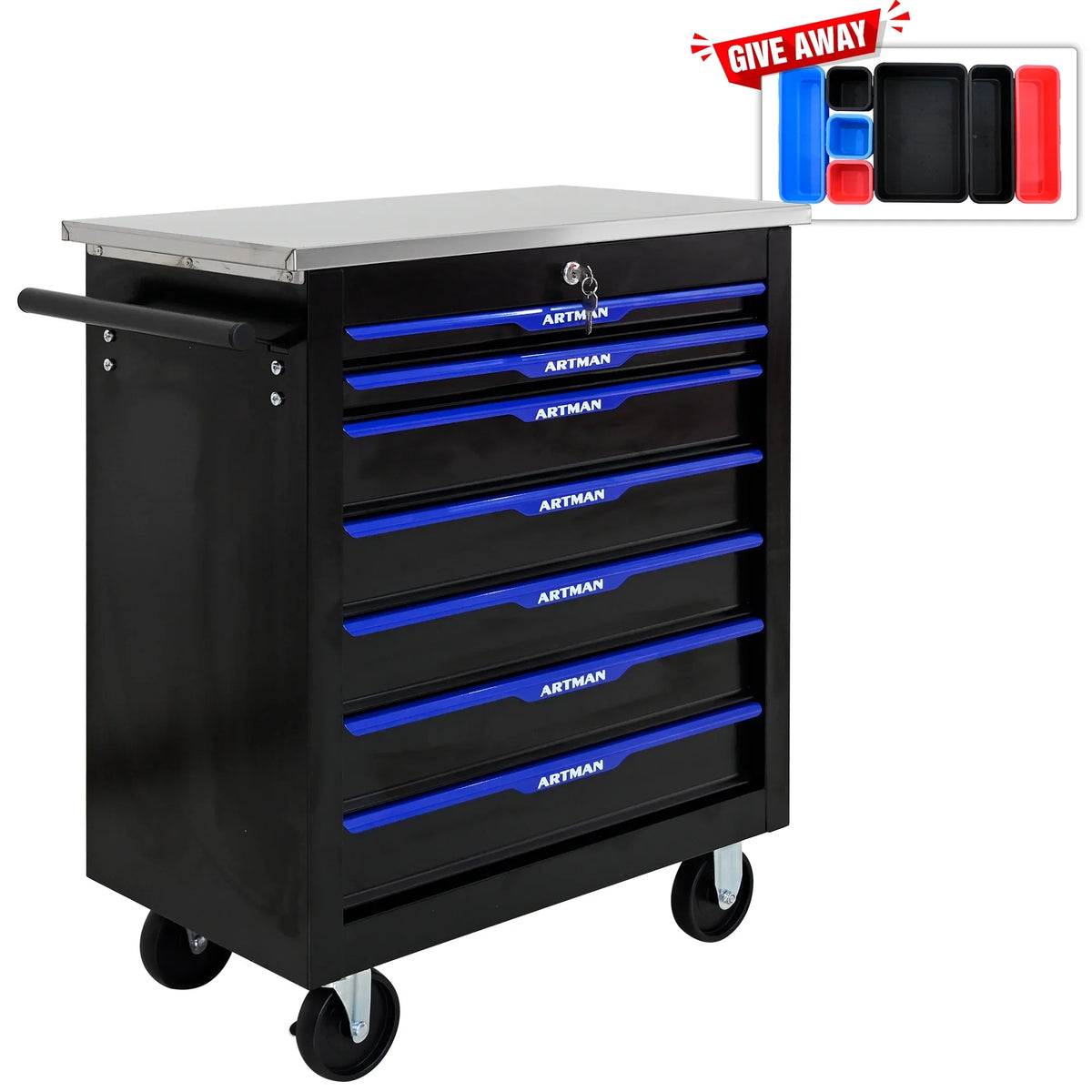 ARTMAN 6-Drawer Tool Storage Chest with Lockable Wheel,6 Drawer Tool Storage Cabinet for Garage, Warehouse, Repair Shop