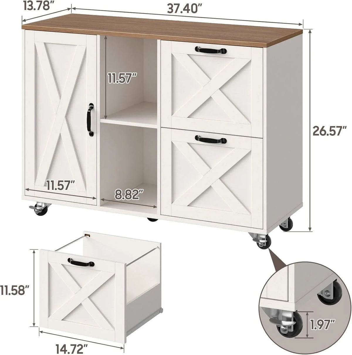 Vabches 2 Drawer Lateral File Cabinet,Mobile Wood office Cabinet for Home Office,Printer Stand with Open Storage Shelves.
