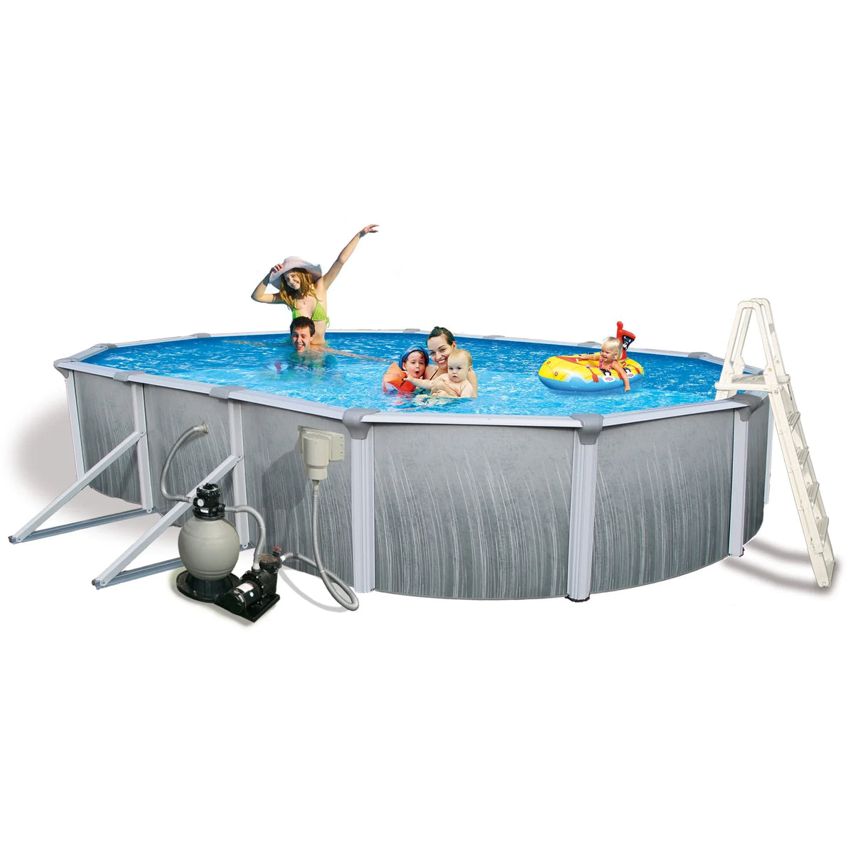 Blue Wave Martinique 12-ft x 24-ft Oval 52-in Deep 7-in Top Rail Metal Wall Swimming Pool Package