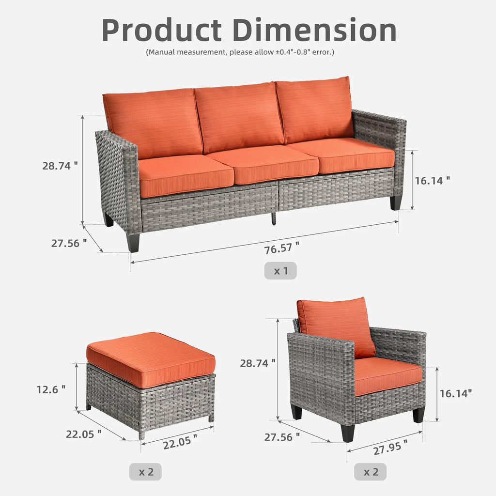 Ovios 5 Pieces Outdoor Patio Furniture Set Wicker Rattan Outdoor Conversation Comfortable Sectional Sofa with Steel Frame, Grey