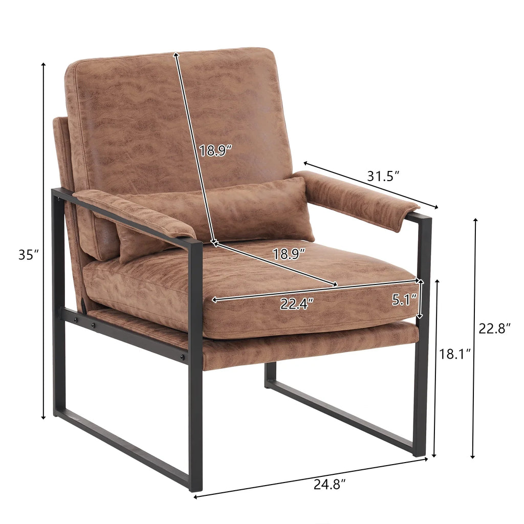 Ktaxon Accent Chair Lounge Armchair Modern Linen Fabric Upholstered Single Sofa with Black Coated Metal Frame Creamy White and Brown