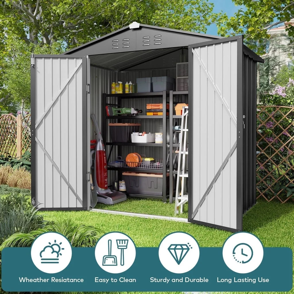 6' x 4' Outdoor Storage Shed on Sale, Aiho Shed & Outdoor Storage Clearance, Metal Storage Shed for Outside, Backyard, Garden & Patio - Dark Gray
