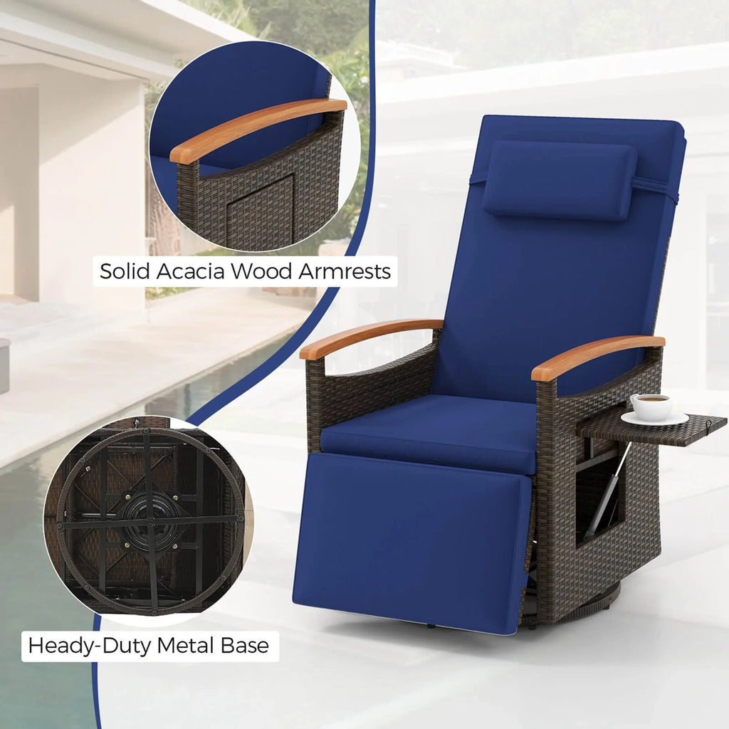Costway Outdoor 360" Swivel Rattan Recliner Chair Patio Wicker Chaise Lounge Chair Beige